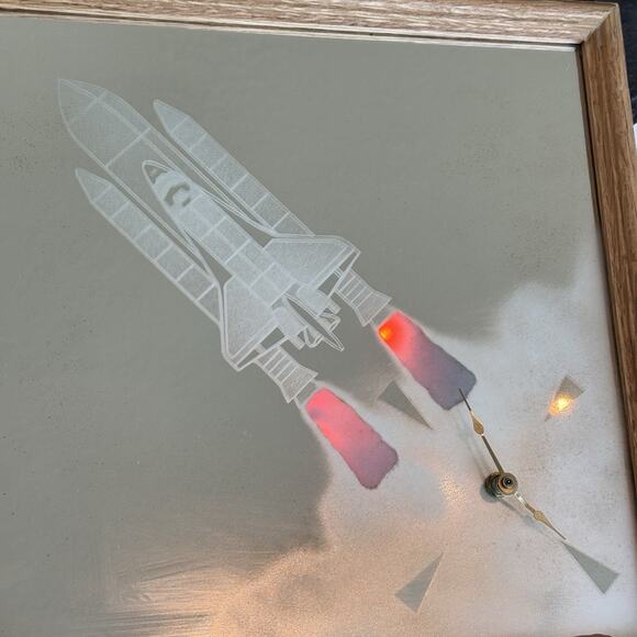 RARE 13' Light Up Space Shuttle Mirror Clock Wall Art WORKS NASA Flicker Lamp - Picture 1 of 12
